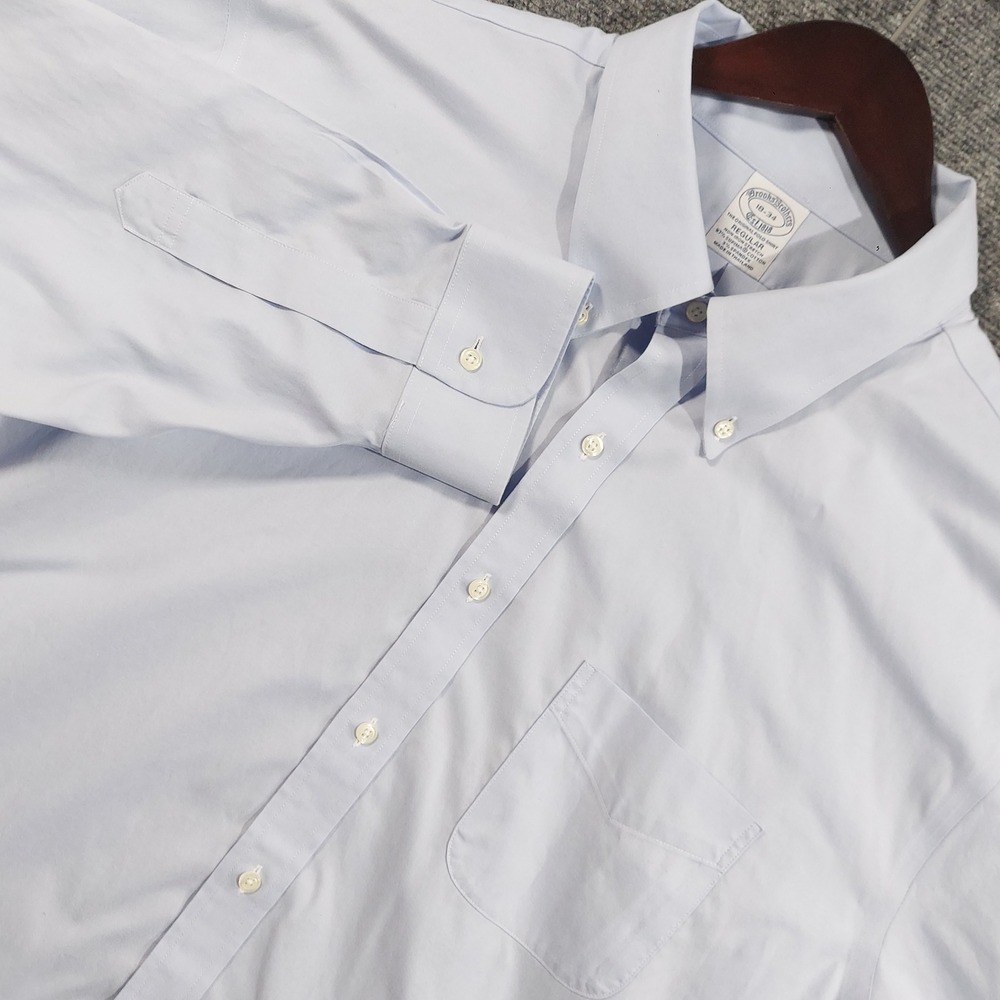 Brooks Brothers Dress Shirt Mens 18-34 Light Blue Regular Non-Iron Stretch Shirt